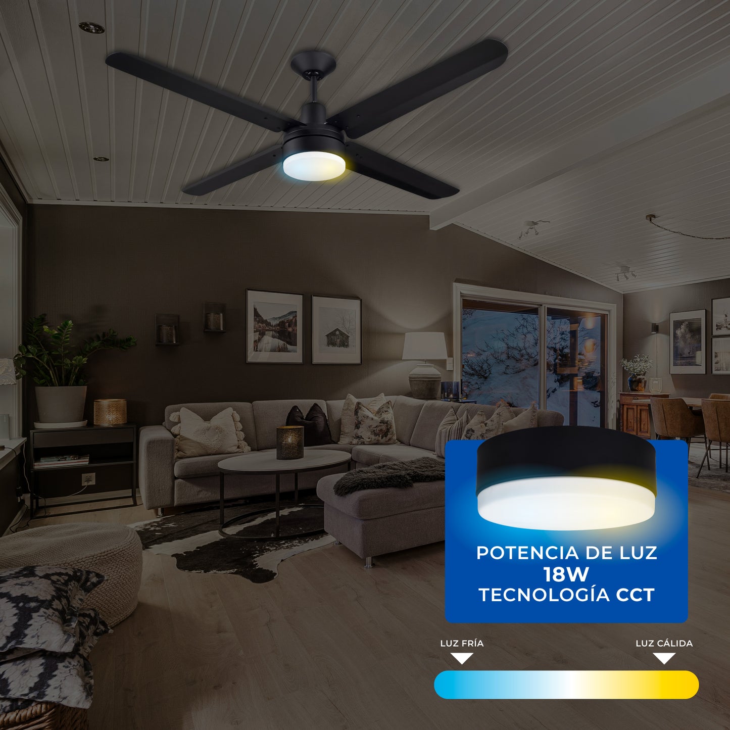 Narvik Ventilador de Techo de 56" Con Luz de 4 Aspas de Aluminio con Control de Pared para Uso Industrial, Modelo NA3020