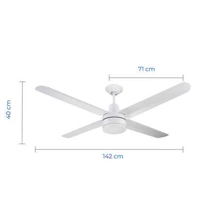 Narvik Ventilador de Techo de 56" Con Luz de 4 Aspas de Aluminio con Control de Pared para Uso Industrial, Modelo NA3021