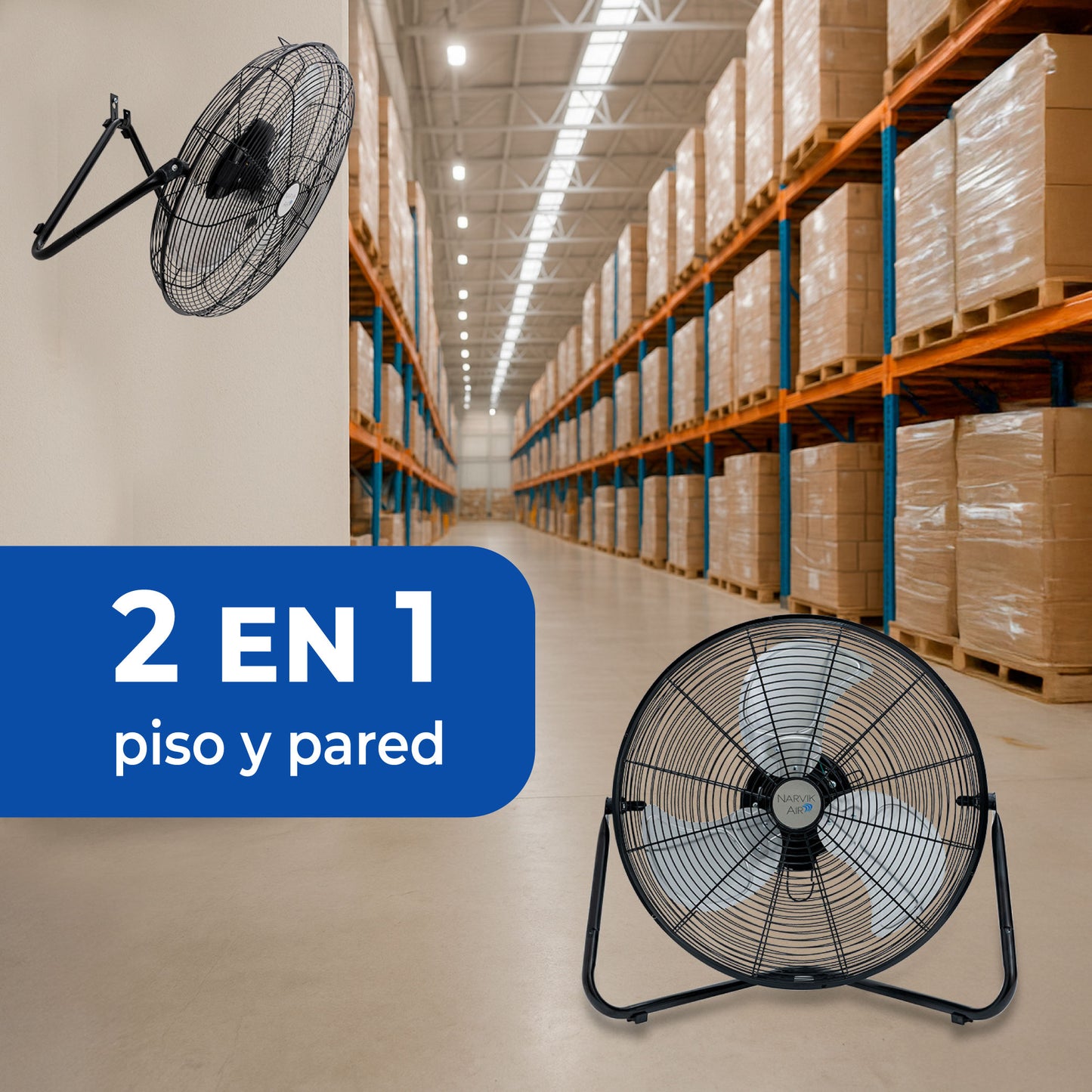 Narvik Ventilador Industrial 2 en 1: de Piso / Pared de 20" con 3 Aspas de Aluminio, Modelo NA1020