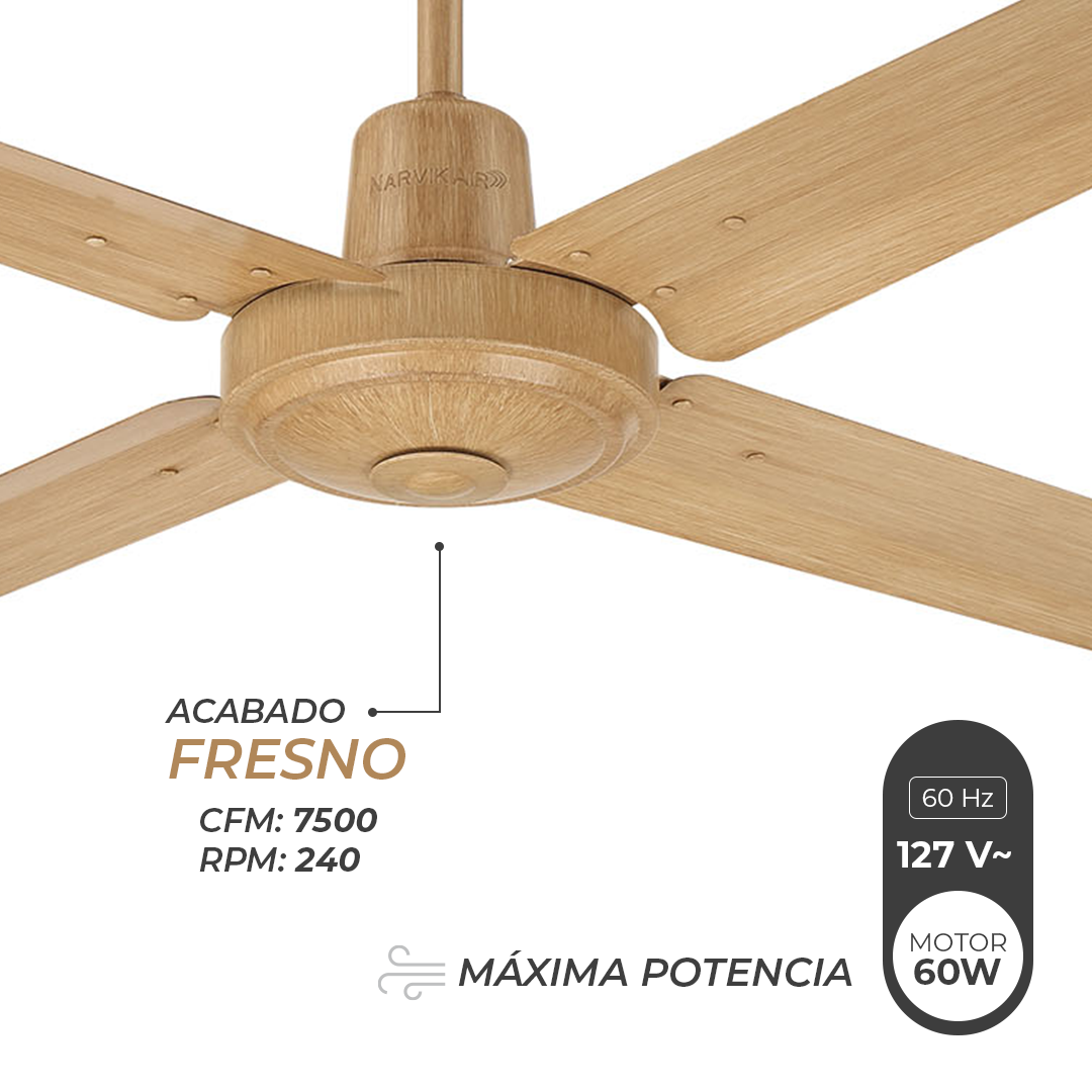Narvik Ventilador de Techo de 56"  4 Aspas de Aluminio con Acabado de Madera Control de Pared, Modelo NA3014