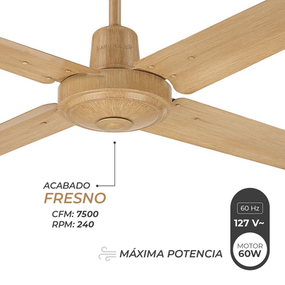 Narvik Ventilador de Techo de 56"  4 Aspas de Aluminio con Acabado de Madera Control de Pared, Modelo NA3014