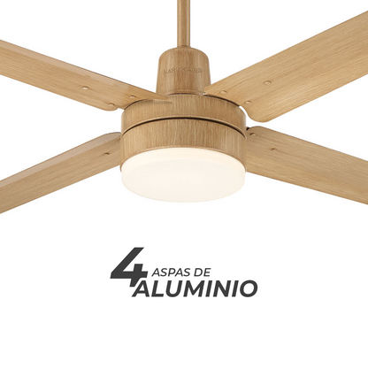 Narvik Ventilador de Techo Con Luz de 56"  4 Aspas de Aluminio con Acabado de Madera Control de Pared, Modelo NA3024