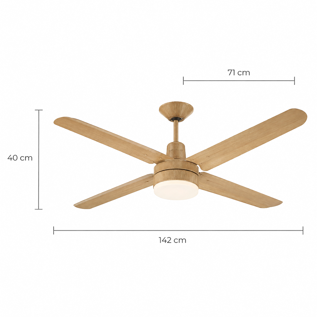 Narvik Ventilador de Techo Con Luz de 56"  4 Aspas de Aluminio con Acabado de Madera Control de Pared, Modelo NA3024