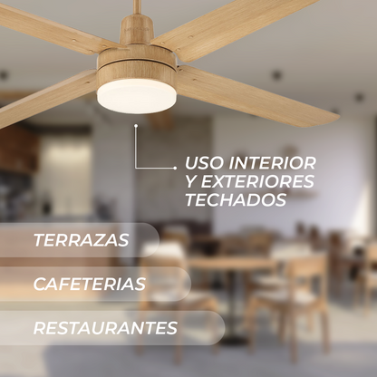 Narvik Ventilador de Techo Con Luz de 56"  4 Aspas de Aluminio con Acabado de Madera Control de Pared, Modelo NA3024