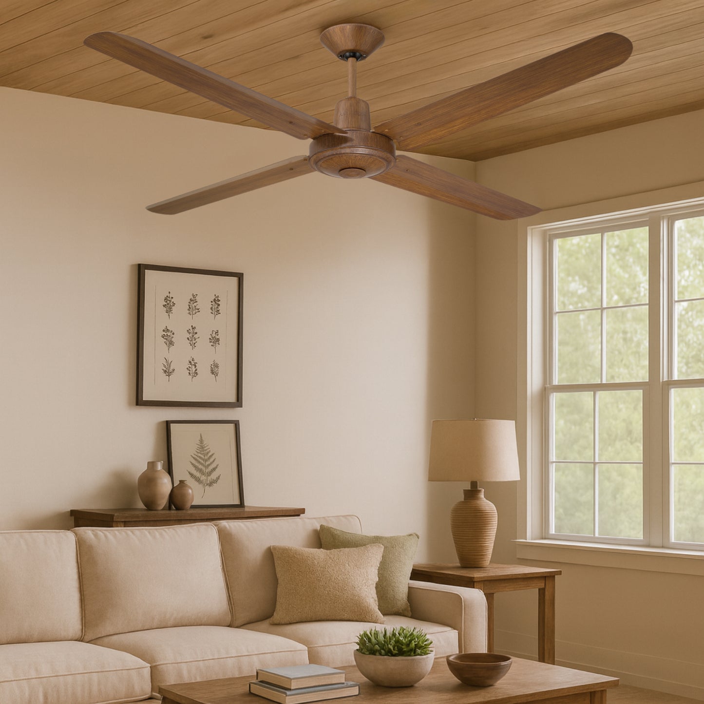 Narvik Ventilador de Techo de 56"  4 Aspas de Aluminio con Acabado de Madera Control de Pared, Modelo NA3013