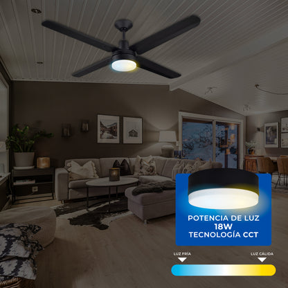 Narvik Ventilador de Techo de 56" Con Luz de 4 Aspas de Aluminio con Control de Pared para Uso Industrial, Modelo NA3020