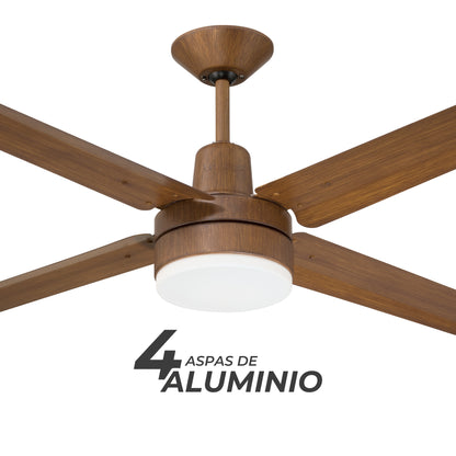 Narvik Ventilador de Techo Con Luz de 56"  4 Aspas de Aluminio con Acabado de Madera Control de Pared, Modelo NA3023