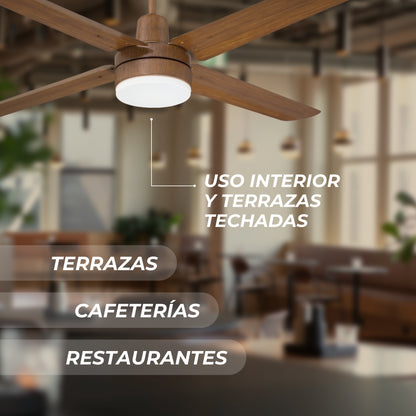 Narvik Ventilador de Techo Con Luz de 56"  4 Aspas de Aluminio con Acabado de Madera Control de Pared, Modelo NA3023