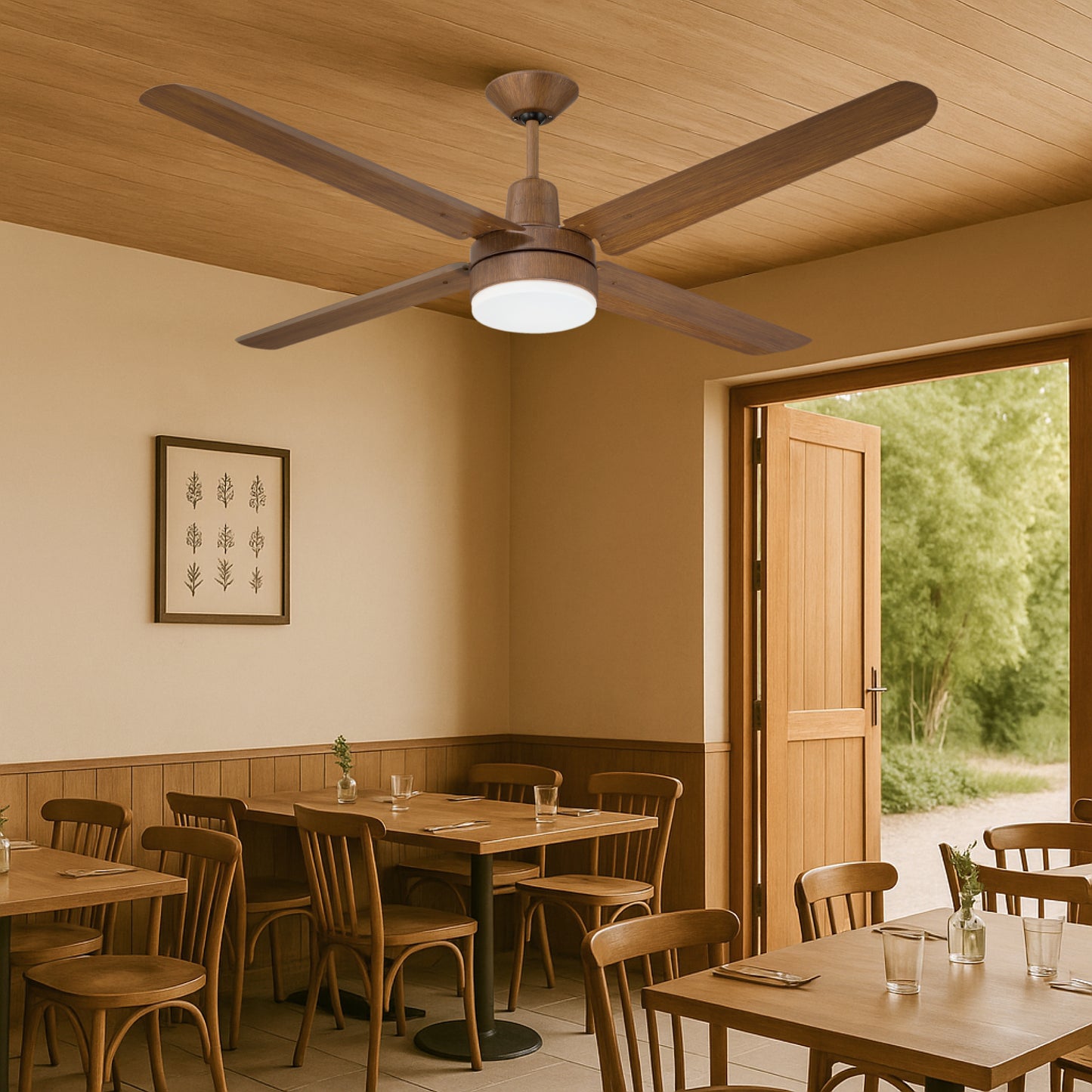 Narvik Ventilador de Techo Con Luz de 56"  4 Aspas de Aluminio con Acabado de Madera Control de Pared, Modelo NA3023